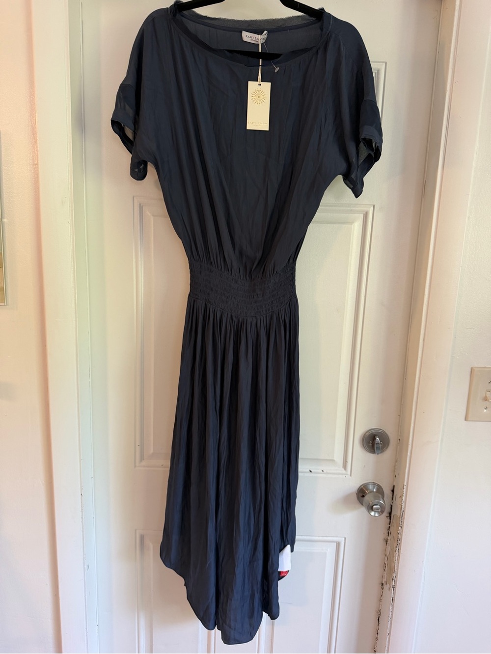 Ramy Brook Navy Blue Smocked-Waist Midi Dress